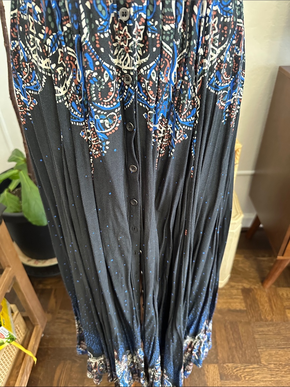 Free People Black Maxi Dress with Blue & Cream Paisley Print - Picture 5 of 14